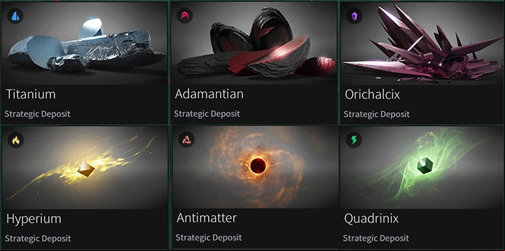 6 main strategic resources. The most commonly used are the two from the first column while Orichalcix and Quadrinix are very rare. - Strategic and luxury resources in Endless Space 2 - Gameplay basics - Endless Space 2 Game Guide