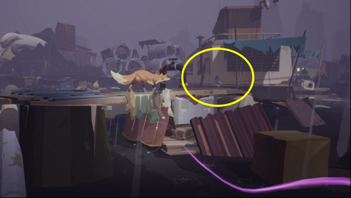 Walking through the landfill, you'll find a few small pieces of food and a pigeon sitting on a wooden board - Endling: Night 28 - walkthrough - Walkthrough - Endling Guide, Walkthrough