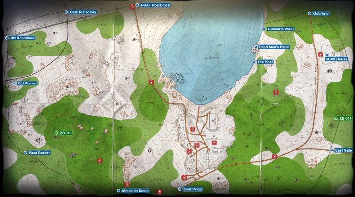 The following map shows the most important places on the Woods map - How and where to find extraction points in Escape from Tarkov? - FAQ - Escape from Tarkov Guide