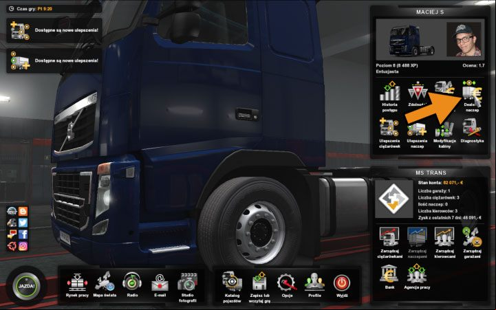 While on the main control screen, click the Trailer dealers icon available on the right side - Trailers in ETS2 Beyond the Baltic Sea - Whats new? - Euro Truck Simulator 2 Game Guide