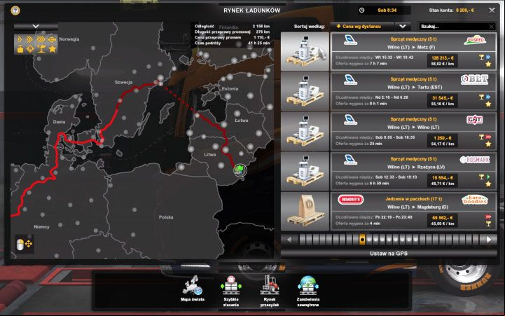 You search for orders similarly as in two previous cases, except that first you must click the cargo market icon - Cargo market in ETS2 Beyond the Baltic Sea - Whats new? - Euro Truck Simulator 2 Game Guide