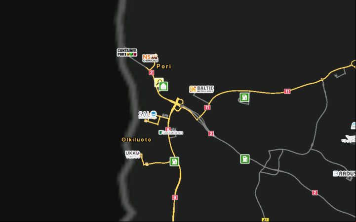 A map of Pori. - Finland in Euro Truck Simulator 2 Beyond the Baltic Sea - New cities - Euro Truck Simulator 2 Game Guide