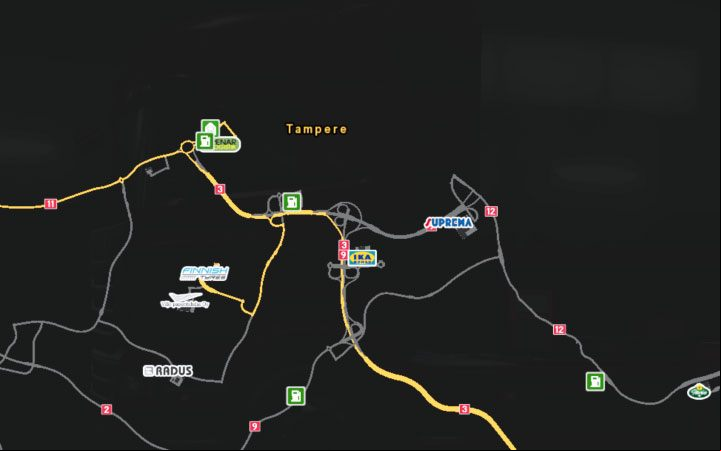 A map of Tampere. - Finland in Euro Truck Simulator 2 Beyond the Baltic Sea - New cities - Euro Truck Simulator 2 Game Guide