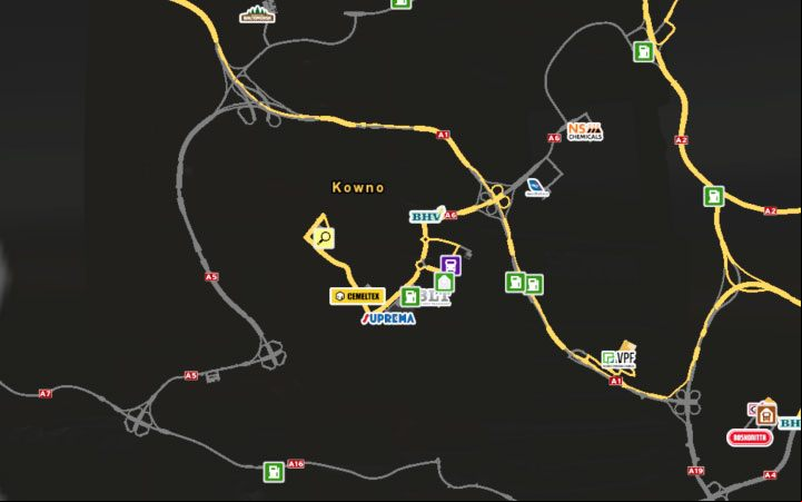 A map of Kaunas. - Lithuania in Euro Truck Simulator 2 Beyond the Baltic Sea - New cities - Euro Truck Simulator 2 Game Guide