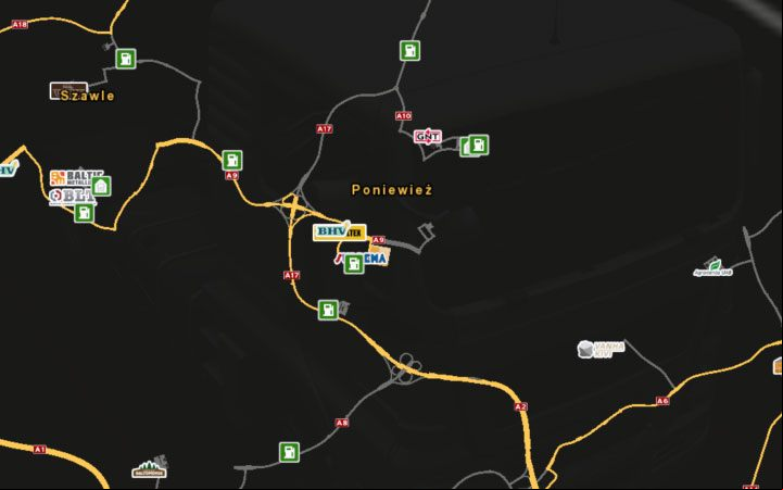 A map of Panevezys. - Lithuania in Euro Truck Simulator 2 Beyond the Baltic Sea - New cities - Euro Truck Simulator 2 Game Guide