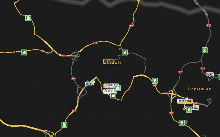 A map of Slauliai. - Lithuania in Euro Truck Simulator 2 Beyond the Baltic Sea - New cities - Euro Truck Simulator 2 Game Guide