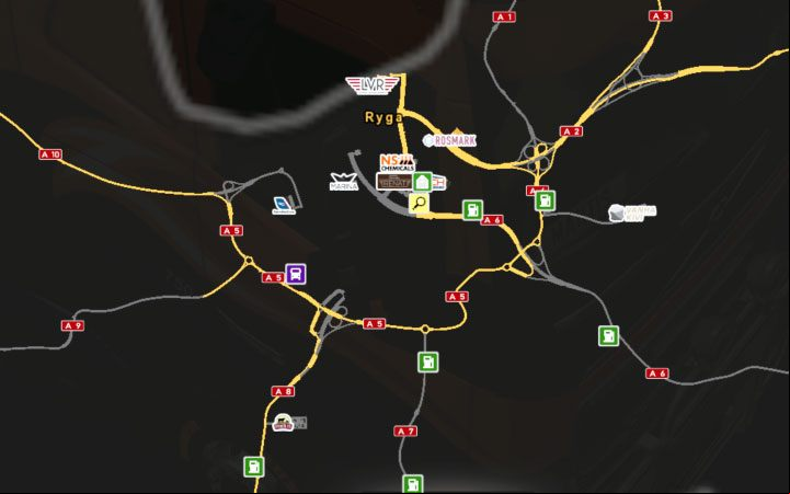 A map of Riga. - Latvia in Euro Truck Simulator 2 Beyond the Baltic Sea - New cities - Euro Truck Simulator 2 Game Guide