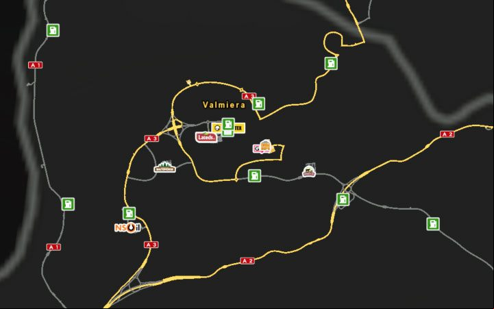 A map of Valmiera. - Latvia in Euro Truck Simulator 2 Beyond the Baltic Sea - New cities - Euro Truck Simulator 2 Game Guide