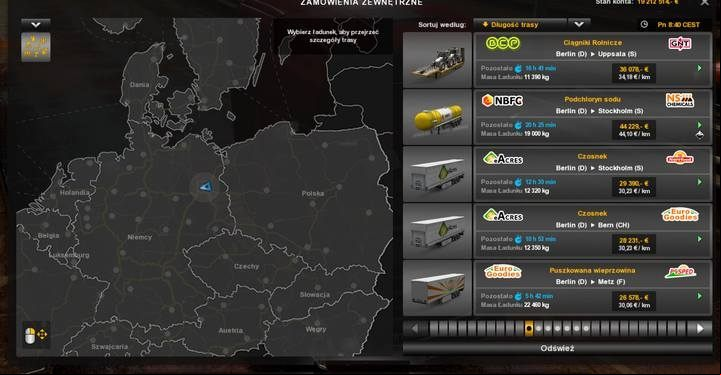 External Contracts list - the map shows you where you can find jobs - ETS2: Online and World of Trucks - Multiplayer - Euro Truck Simulator 2 Game Guide