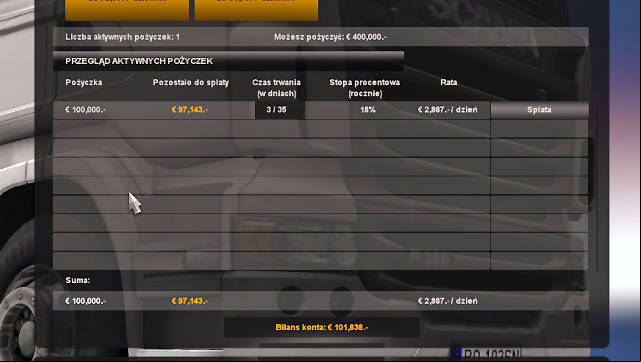 You can check the number of paid installments in the bank window - ETS2: Loan repayment - Bank Guide - Bank - Euro Truck Simulator 2 Game Guide