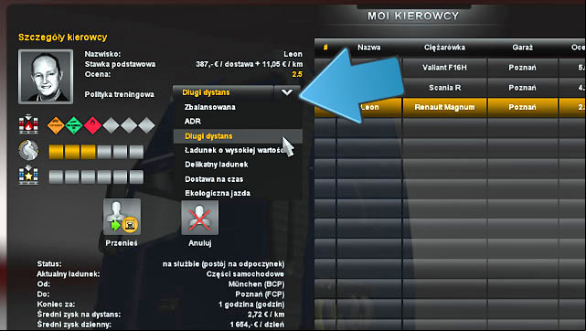 Train your drivers using driver manager - ETS2: Training employees - Employees - Euro Truck Simulator 2 Game Guide