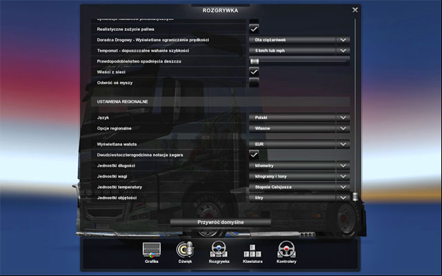 Here you can set language in game, currency, length units, weight units and temperature units - ETS2: Steering configuration Guide - Controls - Euro Truck Simulator 2 Game Guide