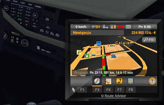 Another important element displayed in a lower right corner is the Route Advisor - ETS2: Route Advisor (GPS) - Interface Guide - Interface - Euro Truck Simulator 2 Game Guide