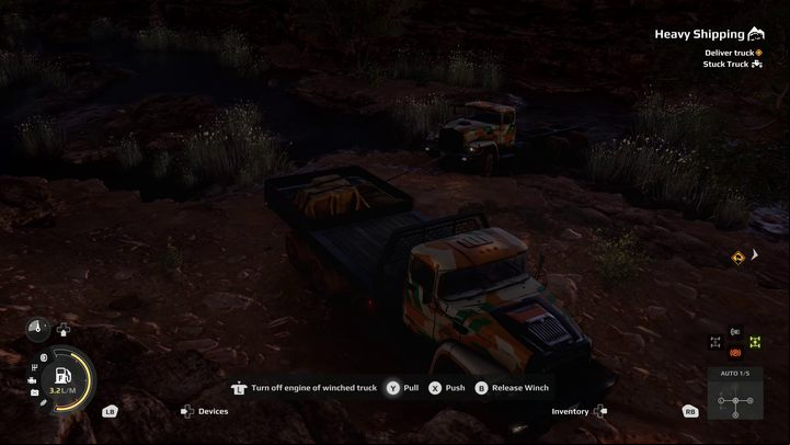 Activate the winch - Expeditions MudRunner: How to pull the first truck out of the mud? - FAQ - Expeditions MudRunner Guide