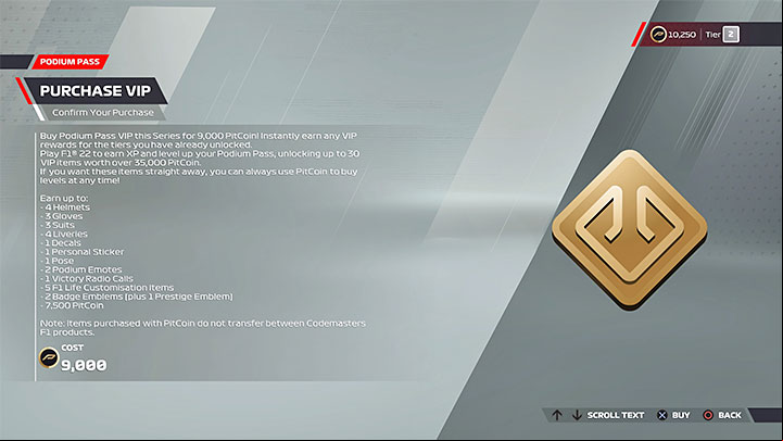 The second type is the VIP , which needs to be purchased with Pitcoins - F1 22: Microtransactions (MTX) - are they in the game? - FAQ - F1 22 Guide