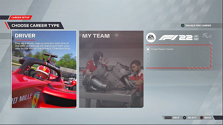 The second choice is the career type and in this case you have 2 options - F1 22: Game modes - list - Basics - F1 22 Guide