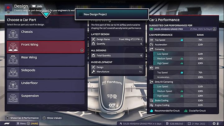 F1 Manager 2022 allows you to design 6 basic categories of parts - F1 Manager 2022: Cars and their development - deg parts - Basics - F1 Manager 2022 Guide
