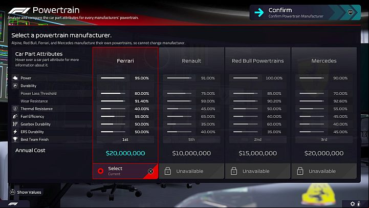Before the new season, you have to choose an engine supplier , but the game does not always allow you to choose between all suppliers - F1 Manager 2022: End of season 2022 and build-up to 2023 season - Basics - F1 Manager 2022 Guide