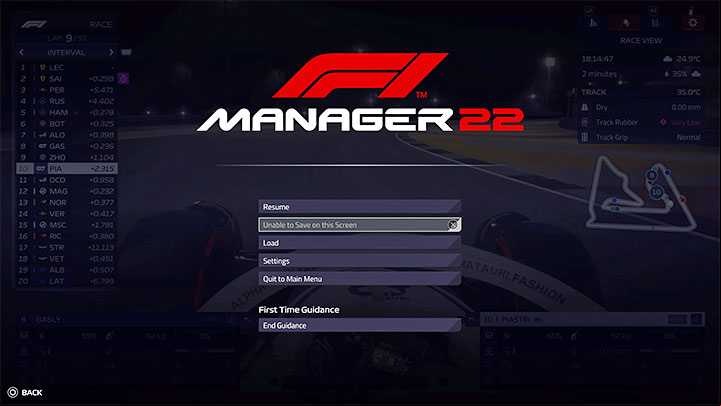 saving is temporarily blocked for the duration of the session - F1 Manager 2022: Saving - how to save the game state? - FAQ - F1 Manager 2022 Guide