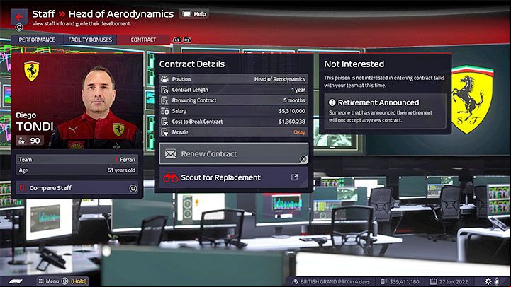 In the case of key personnel, there is also an additional factor - some of the key personnel may decide to retire - F1 Manager 2022: Facilities and Staff - Basics - F1 Manager 2022 Guide