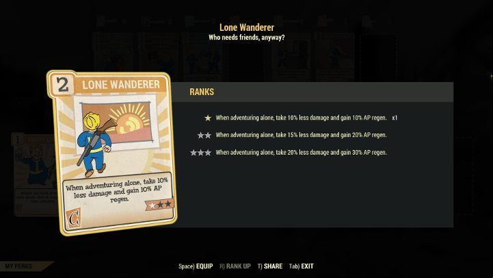 In Fallout 76 there is a perk that only works for solo players. - Can I play solo in Fallout 76? - FAQ - Fallout 76 Guide