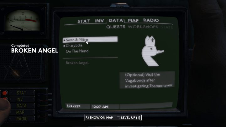 The available choices are - Fallout London: Thameshaven or Vagabonds? - Factions and companions - Fallout London Guide