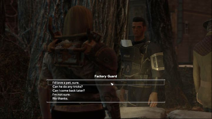A small task related to talking to the factory guard next to the entrance to the Prilladog Food Factory will be triggered - Fallout London: How to adopt Churchill? - Factions and companions - Fallout London Guide
