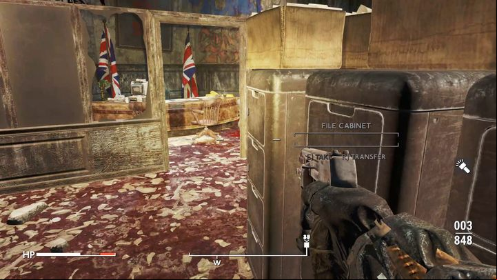 Get rid of the bandits upstairs and then go to the office with the British flags - Fallout London: Where to find keys at the Bank of England? - Exploration - Fallout London Guide