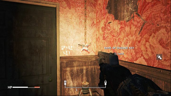 At the end of the corridor, next to the door, you will find bank keys hanging on a chain - Fallout London: Where to find keys at the Bank of England? - Exploration - Fallout London Guide