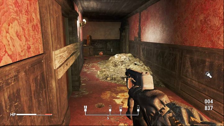Go up the stairs to the red-wallpapered corridor - Fallout London: Where to find keys at the Bank of England? - Exploration - Fallout London Guide