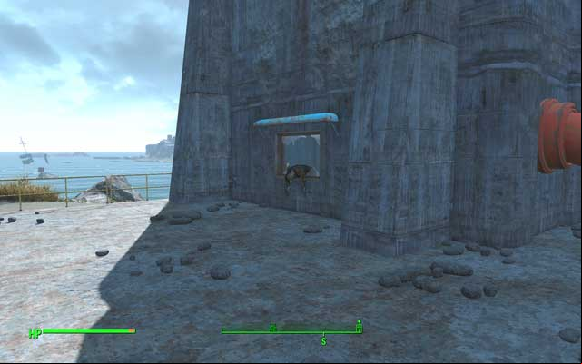 The corpse hanging from the window - if you search it you will find a key to many closed rooms of the factory - Fallout 4: Mahkra Fishpacking - Salem - Sector 3 - Fallout 4 Game Guide & Walkthrough