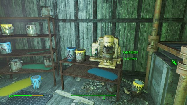 In the main room, there also is a paint mixer, where you can mix the yellow and the blue paints to obtain green, which you need for quest Painting the Town - Fallout 4: Hardware Town - Center of Boston - Sector 6 - Fallout 4 Game Guide & Walkthrough