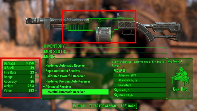 To perform a modification you must select an upgrade you are interested in and then the modify option - Fallout 4: Weapon upgrading - Weapons and Upgrades - Fallout 4 Game Guide & Walkthrough