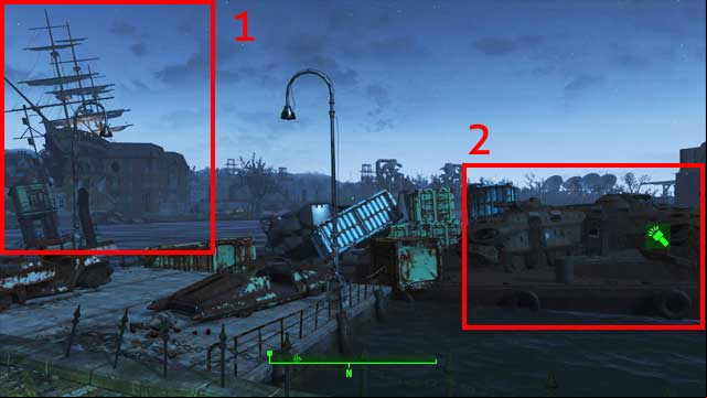 The ark (2) on the other side of the river from USS Constitution (1) - Fallout 4: Locations of Power Armors - Power Armor - Fallout 4 Game Guide & Walkthrough