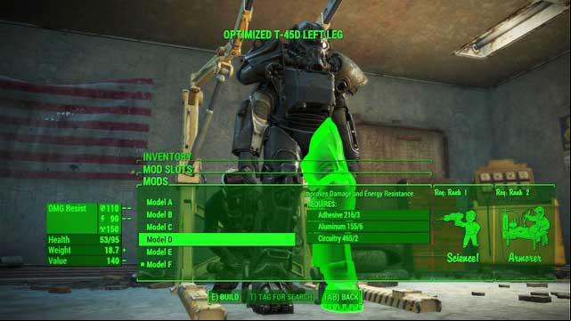 Except for the Raider Power Armor (2 upgrade types), there are 6 model types (and their equivalents for X-01 armor) - Fallout 4: Power Armor Crafting - Power Armor - Fallout 4 Game Guide & Walkthrough