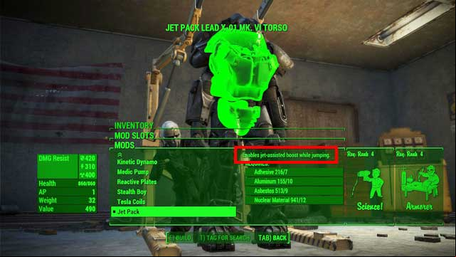 To gain access to all special modifications you must develop following perks: Science - Fallout 4: Power Armor Crafting - Power Armor - Fallout 4 Game Guide & Walkthrough