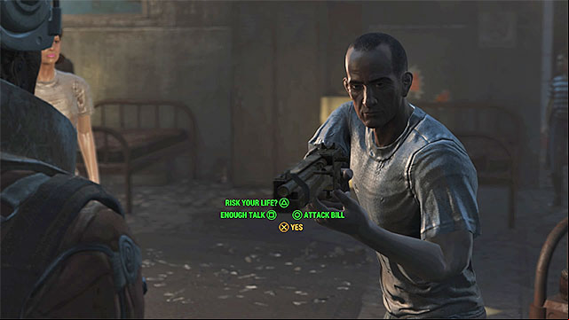 You can use Charisma to convince Bill to lower his weapon - Fallout 4: Building a Better Crop - Minor quests for Institute faction - Fallout 4 Game Guide & Walkthrough
