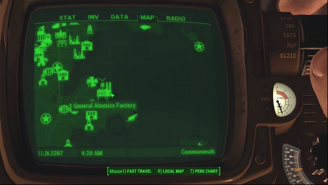 You now need to go to General Atomics Factory, quite far away Southwards, and enter - Fallout 4: Last Voyage of the USS Constitution (USS Constitution) - Side quests in other locations - Fallout 4 Game Guide & Walkthrough