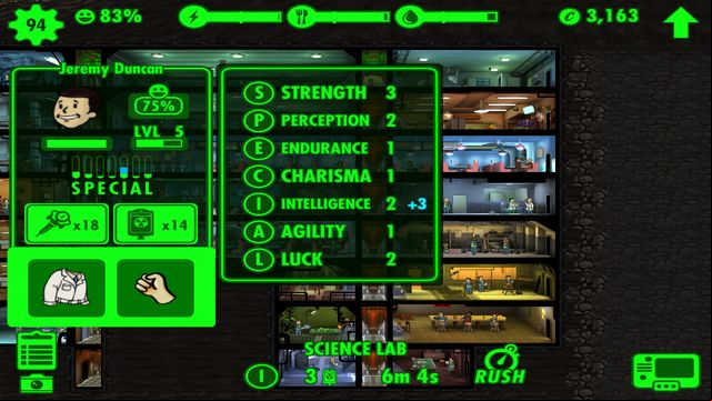 When you click on a dwellers profile you can analyze his statistics and bonuses gained from wearing an outfit - Dwellers - Fallout Shelter - Game Guide and Walkthrough