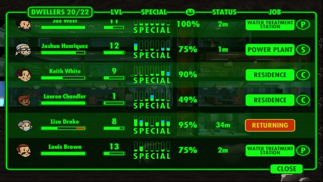 Red rectangle informs you of a dwellers state - Exploration - Exploration, weapons and outfits - Fallout Shelter - Game Guide and Walkthrough