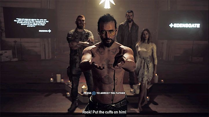 After exiting the chopper, reach the church with your allies to meet Joseph Seed, while hes feverishly giving one of his sermons - The Warrant; No Way Out on Dutchs Island - Prologue and Dutchs Island - Far Cry 5 Game Guide