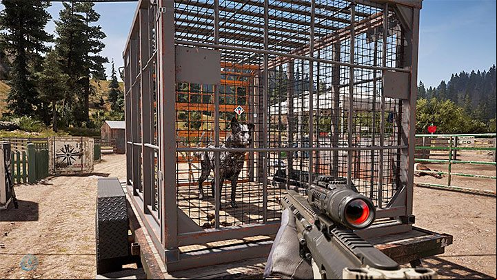 After clearing the farm - or at least most of it - look for the cage shown above - Mans Best Friend - new companion, dog Boomer on Holland Valley - Holland Valley - Far Cry 5 Game Guide