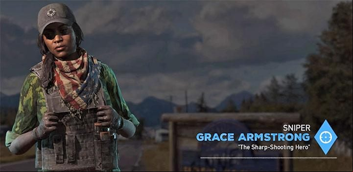 Grace Armstrong is the third specialist in the game - Specialists in Far Cry 5 (Companions) - Guidebook - Far Cry 5 Game Guide