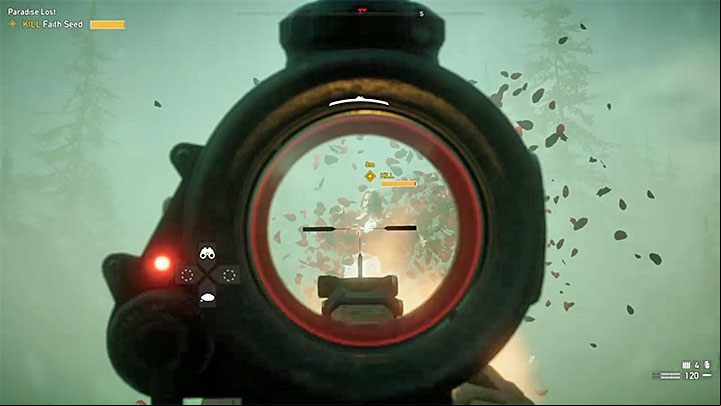 You have to deplete Faith Seeds health bar which is displayed above her head and in the upper left corner of the screen - How do I defeat Faith Seed (The boss fight) in Far Cry 5? - FAQ - Far Cry 5 Game Guide