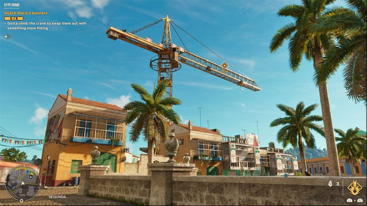 To complete this mission objective, you will need to climb the crane in the town - Far Cry 6: Hype Bomb - walkthrough - Valle De Oro - Far Cry 6 Guide