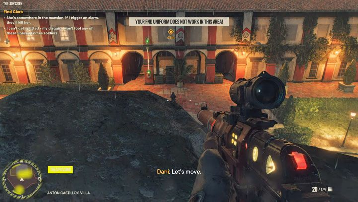 You need to keep sneaking in the estate, as you still can't be detected - Far Cry 6: The Lions Den - walkthrough - Esperanza - Far Cry 6 Guide