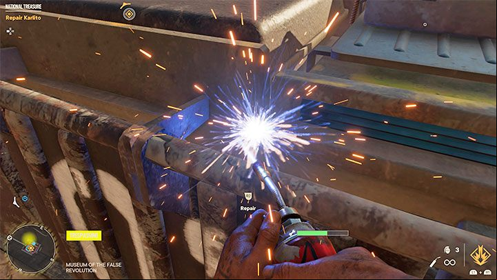 After you get rid of all the opponents, approach Karlito and choose a repair tool from the inventory to restore the tank with this gadget - Far Cry 6: National Treasure - walkthrough - El Este - Far Cry 6 Guide