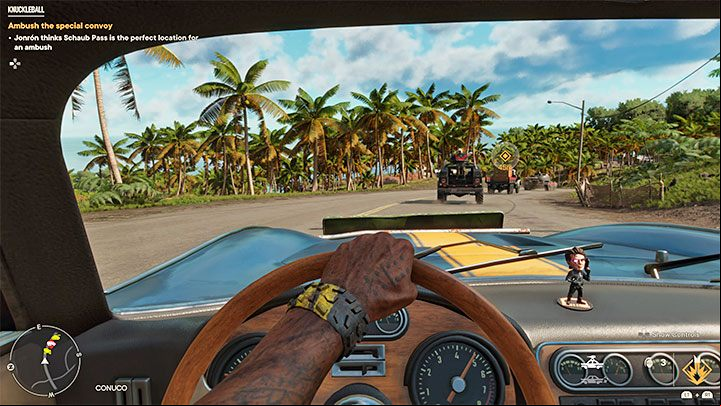 You can theoretically try to attack the convoy while it's driving around, but that would be very risky since the convoy consists of a tank as well - Far Cry 6: Knuckleball - walkthrough - El Este - Far Cry 6 Guide
