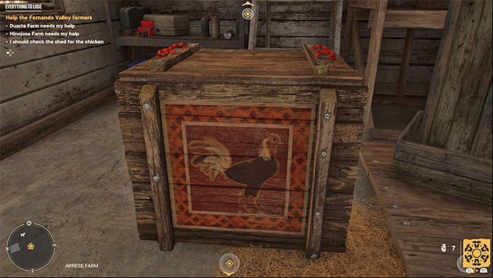 At the farm marked as point 2 on the map (Arrese Farm), you will be asked to take a rooster from the barn, which is one of the collectibles - Far Cry 6: Everything to Lose - walkthrough - El Este - Far Cry 6 Guide