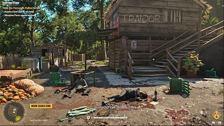 At the farm marked as point 3 on the map (Hinojosa Farm), it is enough to discover that the soldiers have murdered all its inhabitants - Far Cry 6: Everything to Lose - walkthrough - El Este - Far Cry 6 Guide